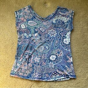 T by Talbots Blue Pink Paisley Top w/ Keyhole Twist Back - Sz M - VGUC - Stretch